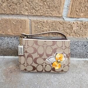 Coach Y2K Khaki Brown Signature Floral Wristlet Handbag